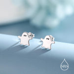 Delicate Minimalist Ghost Stud Earrings in Sterling Silver, Tiny Ghost Earrings