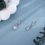 Starburst Huggie Hoop Earrings in Sterling Silver, Silver or Gold or Rose Gold, North Star Charm Earrings, Sunburst Earrings, Celestial