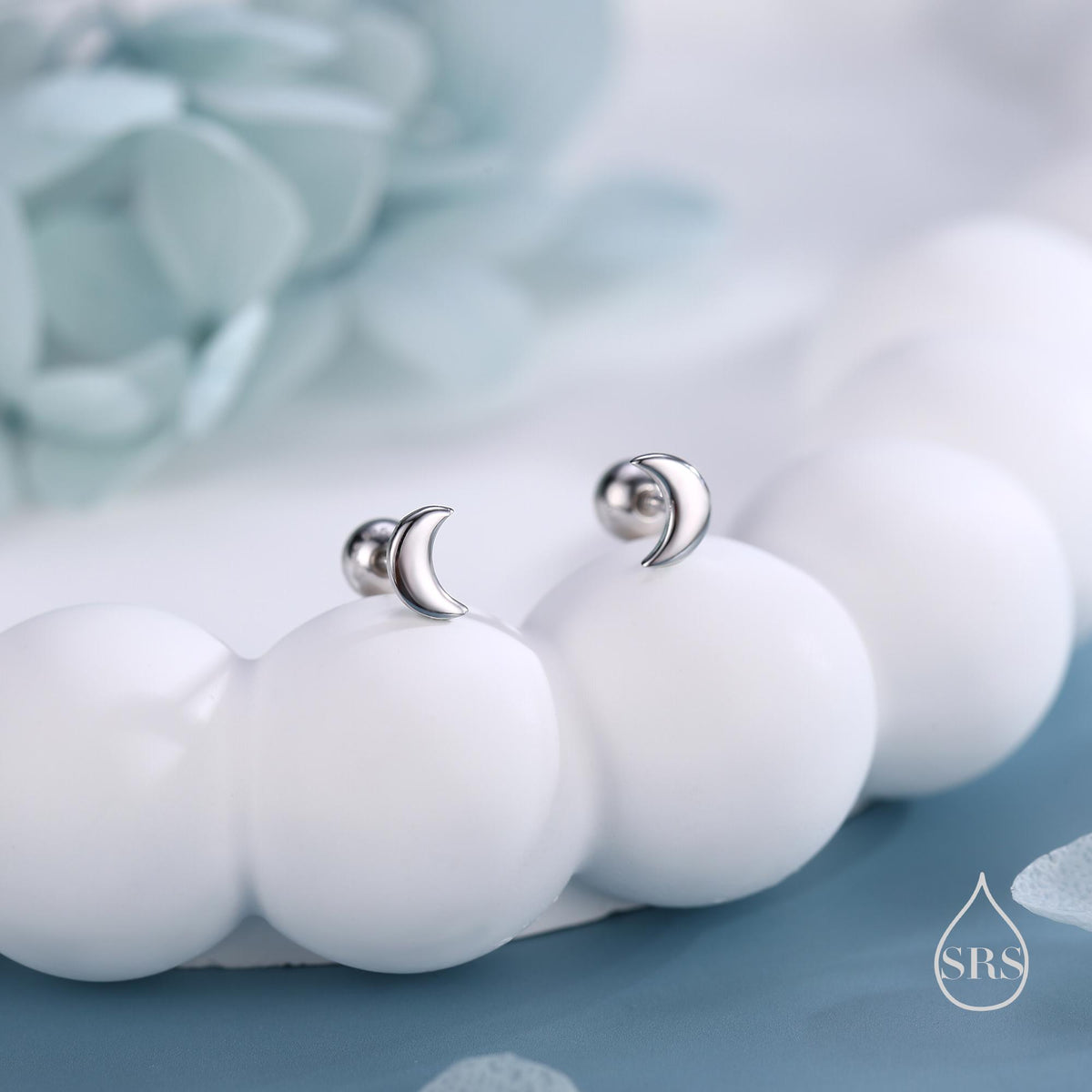 Tiny Crescent Moon Barbell Earrings in Sterling Silver, Screw back Moon Earrings, Celestial Earrings