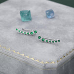 Sterling Silver Emerald Green CZ Ear Crawler Earrings, Silver Green CZ Climber Earrings, CZ Ear Climbers