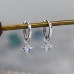 Tiny Moonstone Starburst Huggie Hoop Earrings in Sterling Silver, Silver or Gold, Detachable Charms, Moonstone North Star Drop Earrings