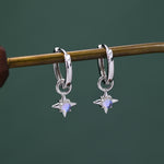 Tiny Moonstone Starburst Huggie Hoop Earrings in Sterling Silver, Silver or Gold, Detachable Charms, Moonstone North Star Drop Earrings