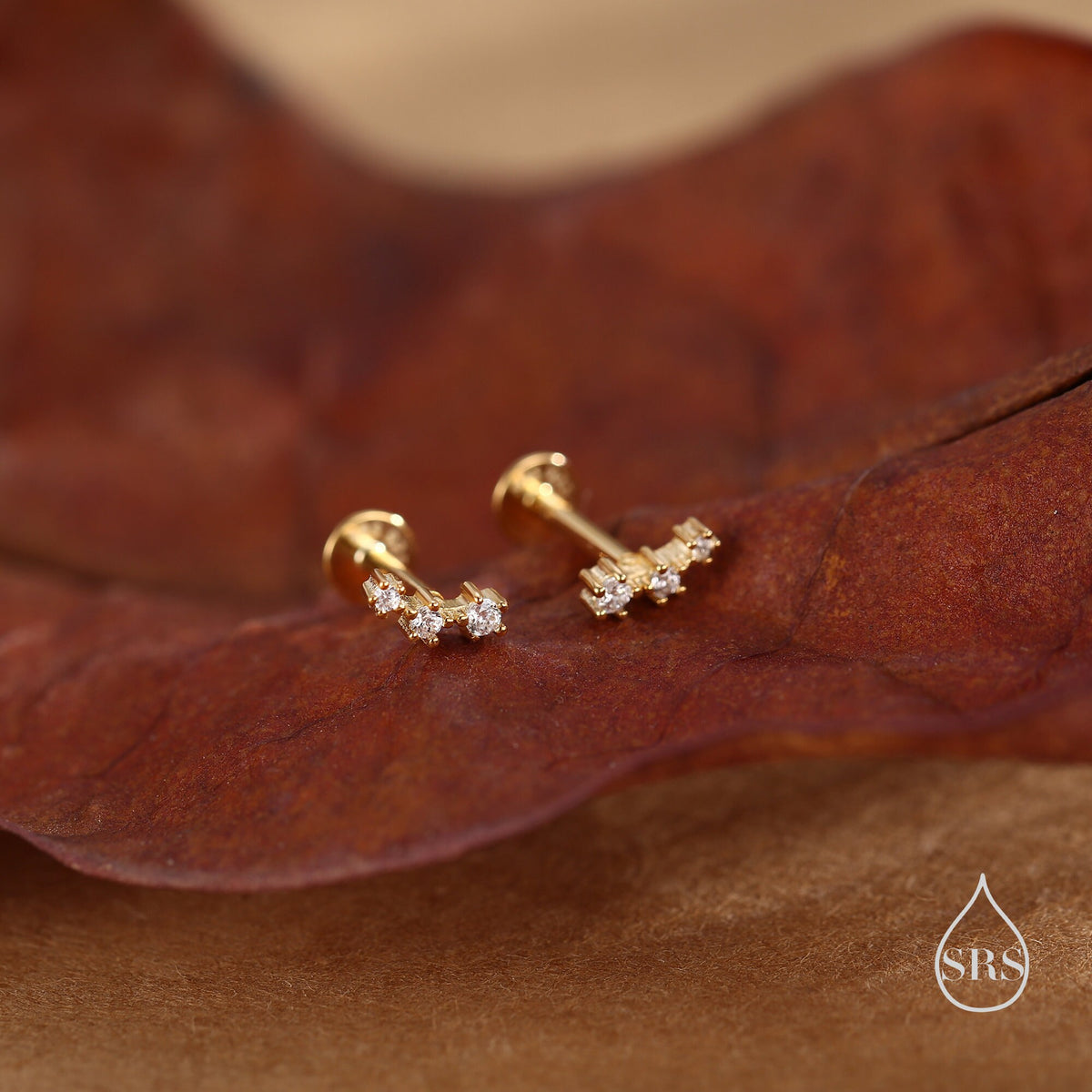 Tiny CZ Trio 16G Internally Threaded Flat Back Earrings in Sterling Silver
