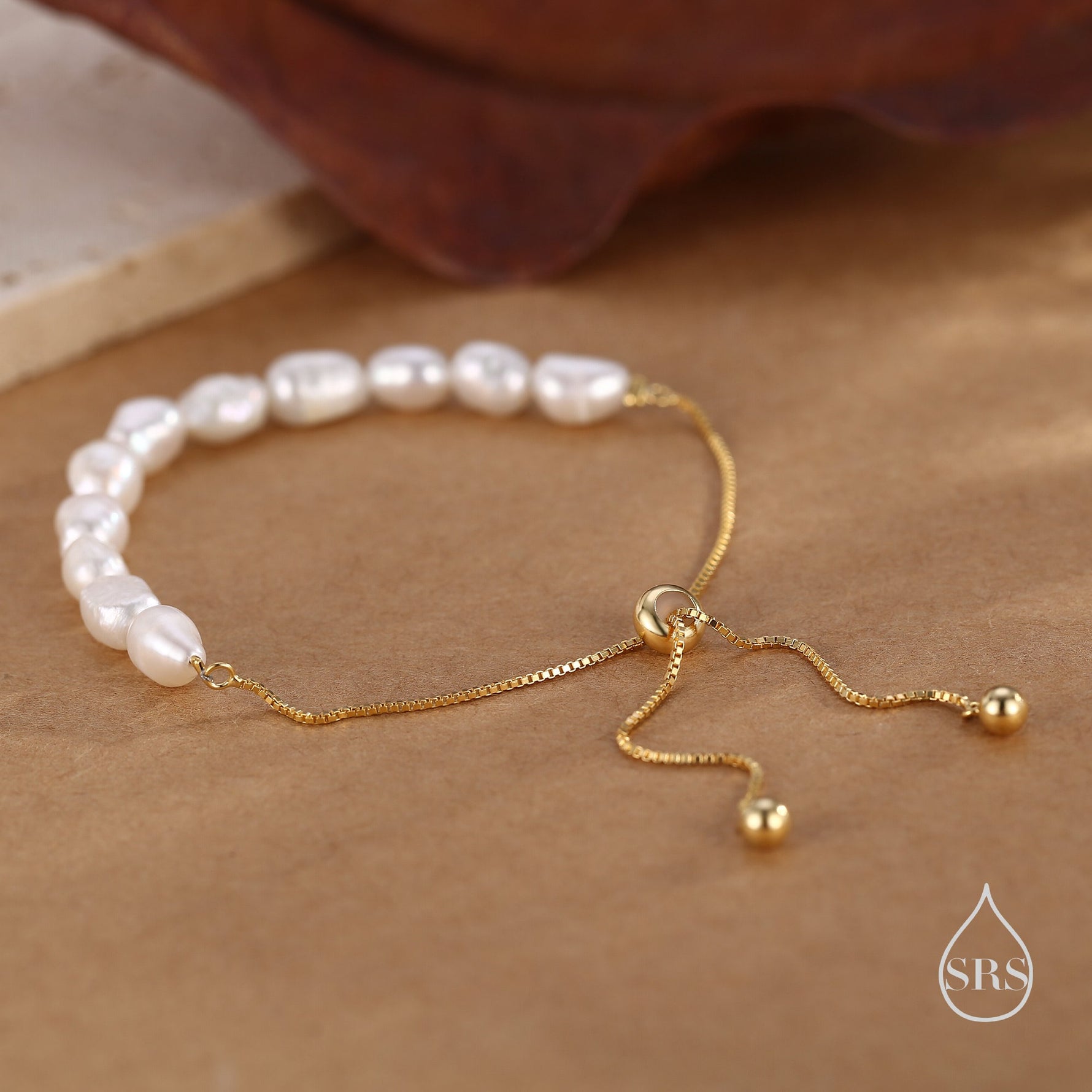 Sterling Silver Freshwater Baroque Pearl Slider Bracelet, Silver or Gold or Rose Gold, Genuine Fresh Water Pearls, Natural Pearl Bracelet