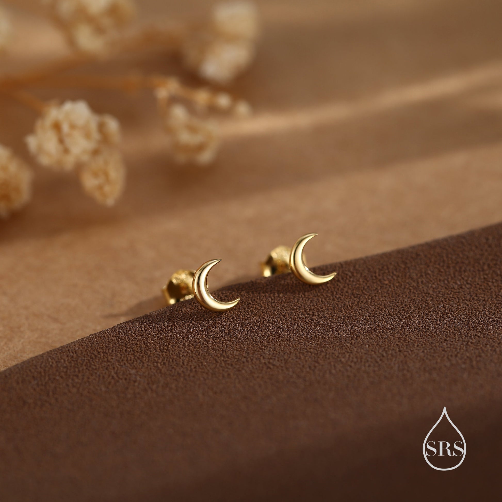 Tiny Moon Earrings in Sterling Silver, Silver or Gold or Rose Gold, Available as Stud / Flat Back / Screw Back Earrings, Celestial Earrings,