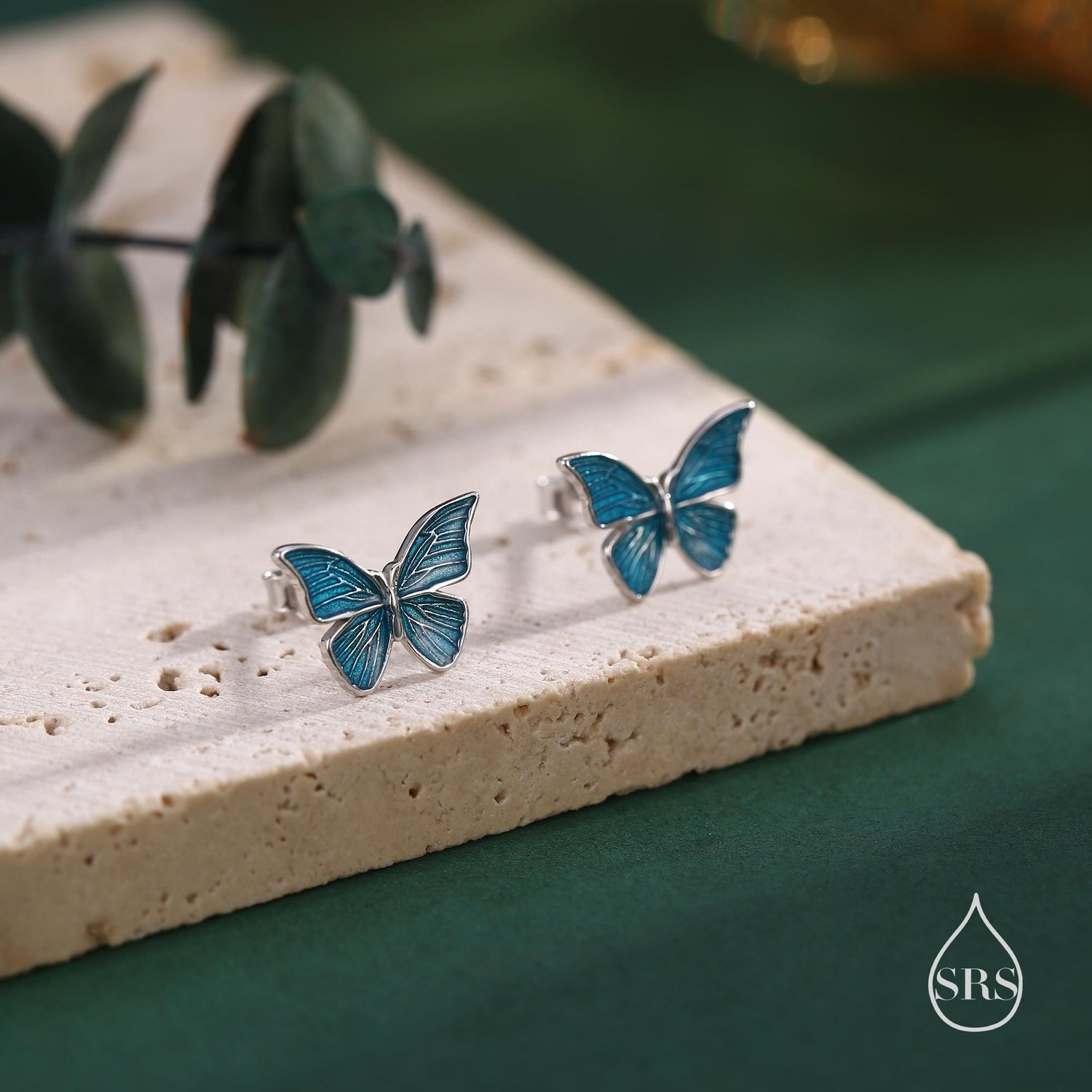 Blue Enamel Butterfly Stud Earrings in Sterling Silver,  Butterfly Earrings, Animal Earrings, Small Butterfly Earrings