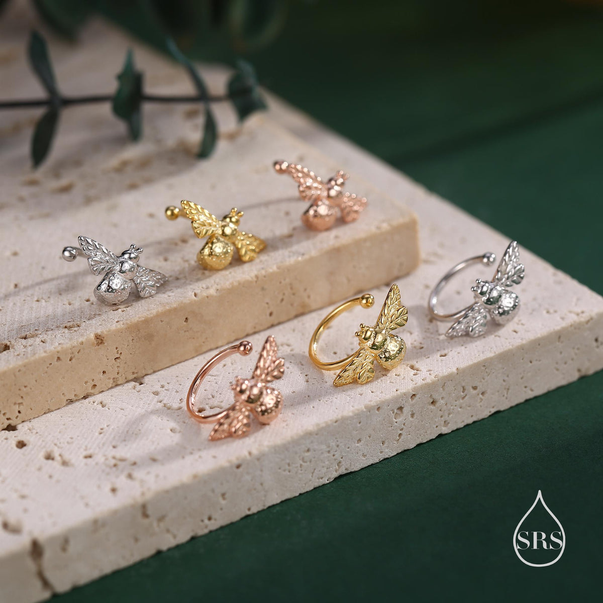 Piercing Free Bumble Bee Ear Cuff in Sterling Silver, Silver Gold or Rose Gold, Sold as a pair, No Piercing Ear Cuffs