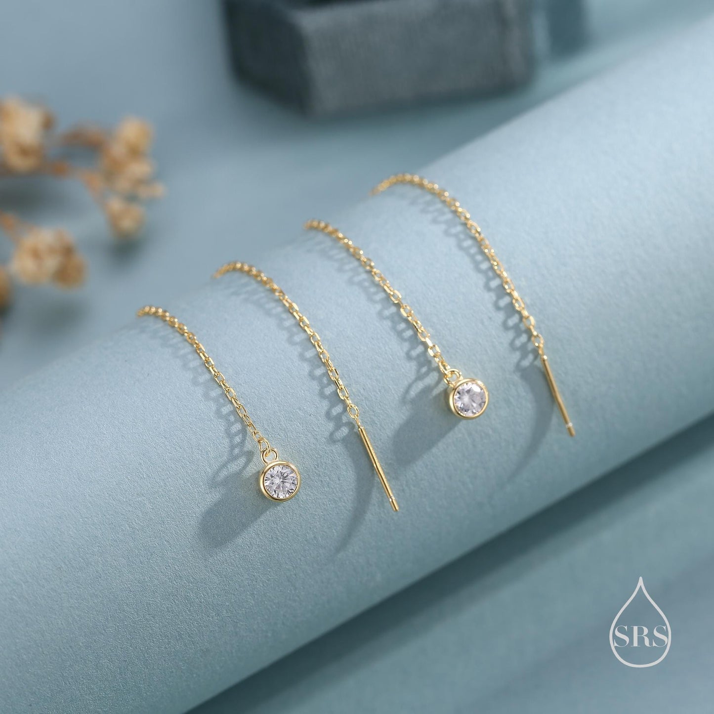 CZ Dot Threader Earrings in Sterling Silver, Silver or Gold, Minimalist Double Piercing Ear Threaders, April Birthstone, Very Long Threaders