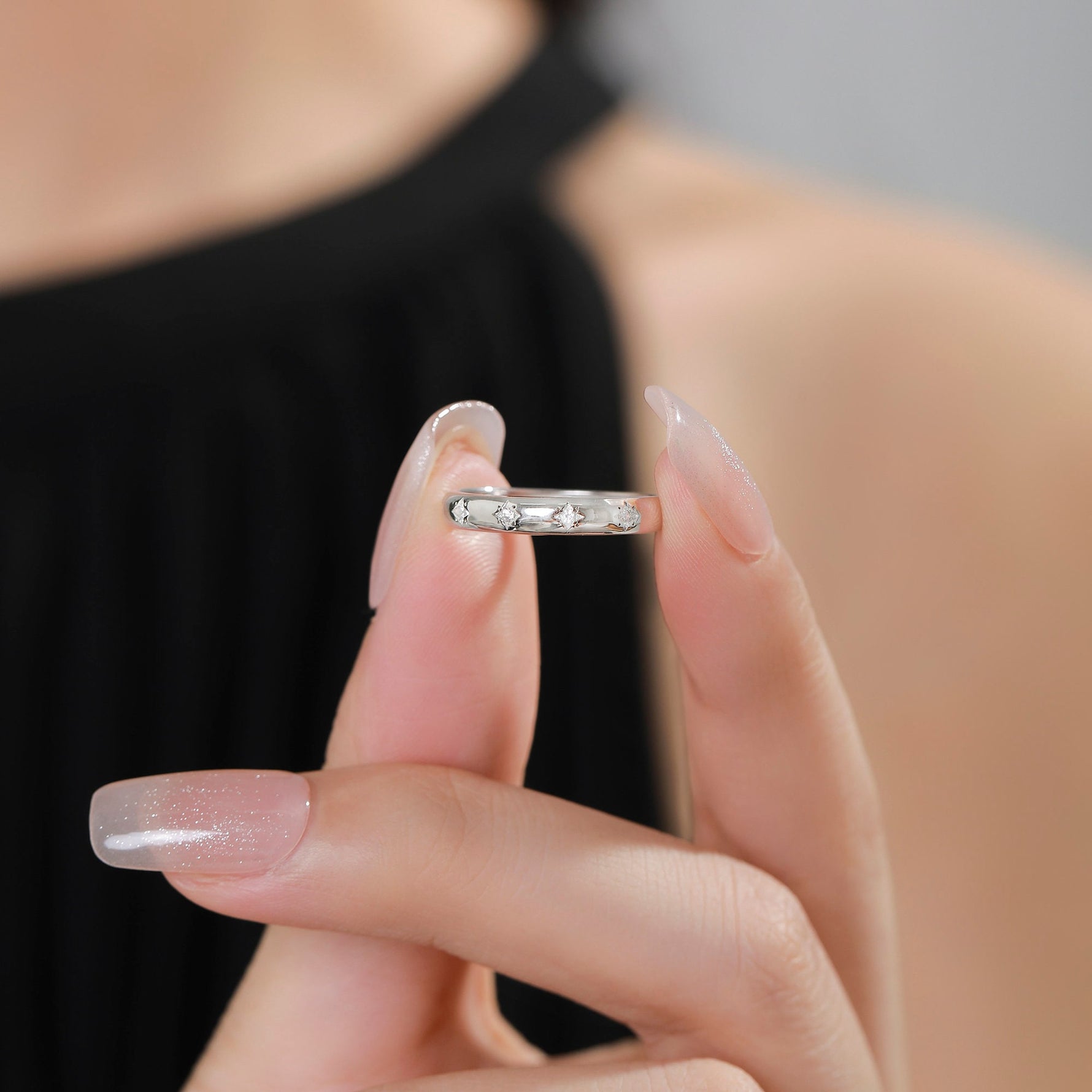 Starburst Motif Ring in Sterling Silver, Adjustable Ring, Silver or Gold, CZ Star Ring, North Star Ring Band