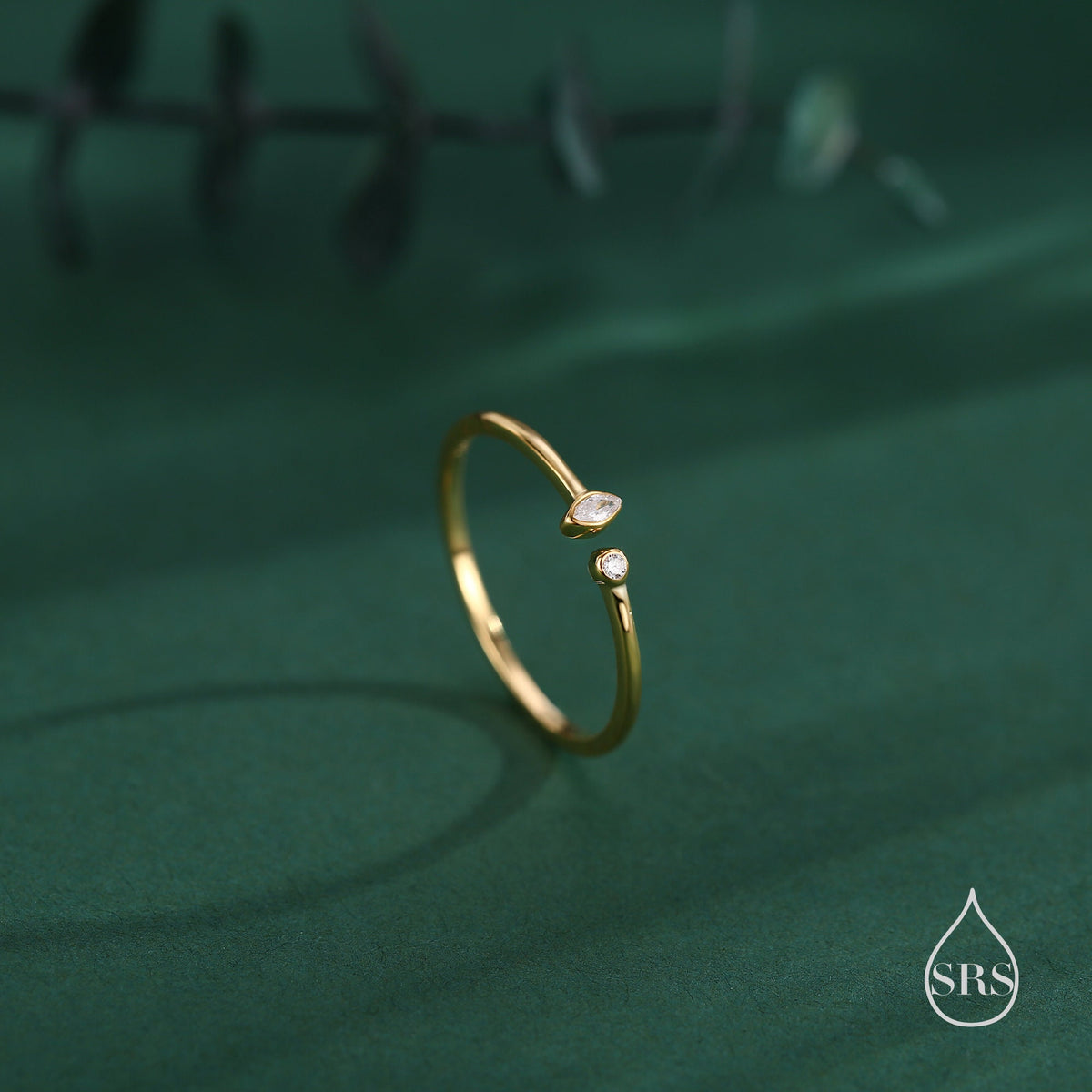 CZ Marquise Open Ring in Sterling Silver, Silver or Gold, Adjustable, Geometric Minimalist CZ Ring