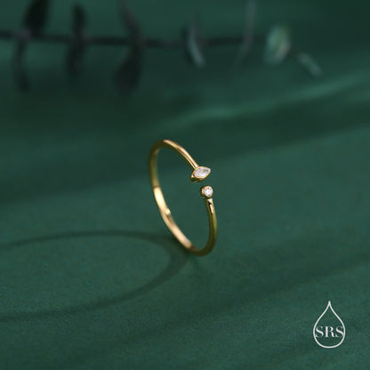 CZ Marquise Open Ring in Sterling Silver, Silver or Gold, Adjustable, Geometric Minimalist CZ Ring