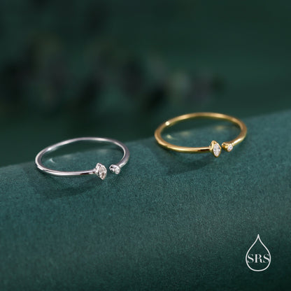 CZ Marquise Open Ring in Sterling Silver, Silver or Gold, Adjustable, Geometric Minimalist CZ Ring