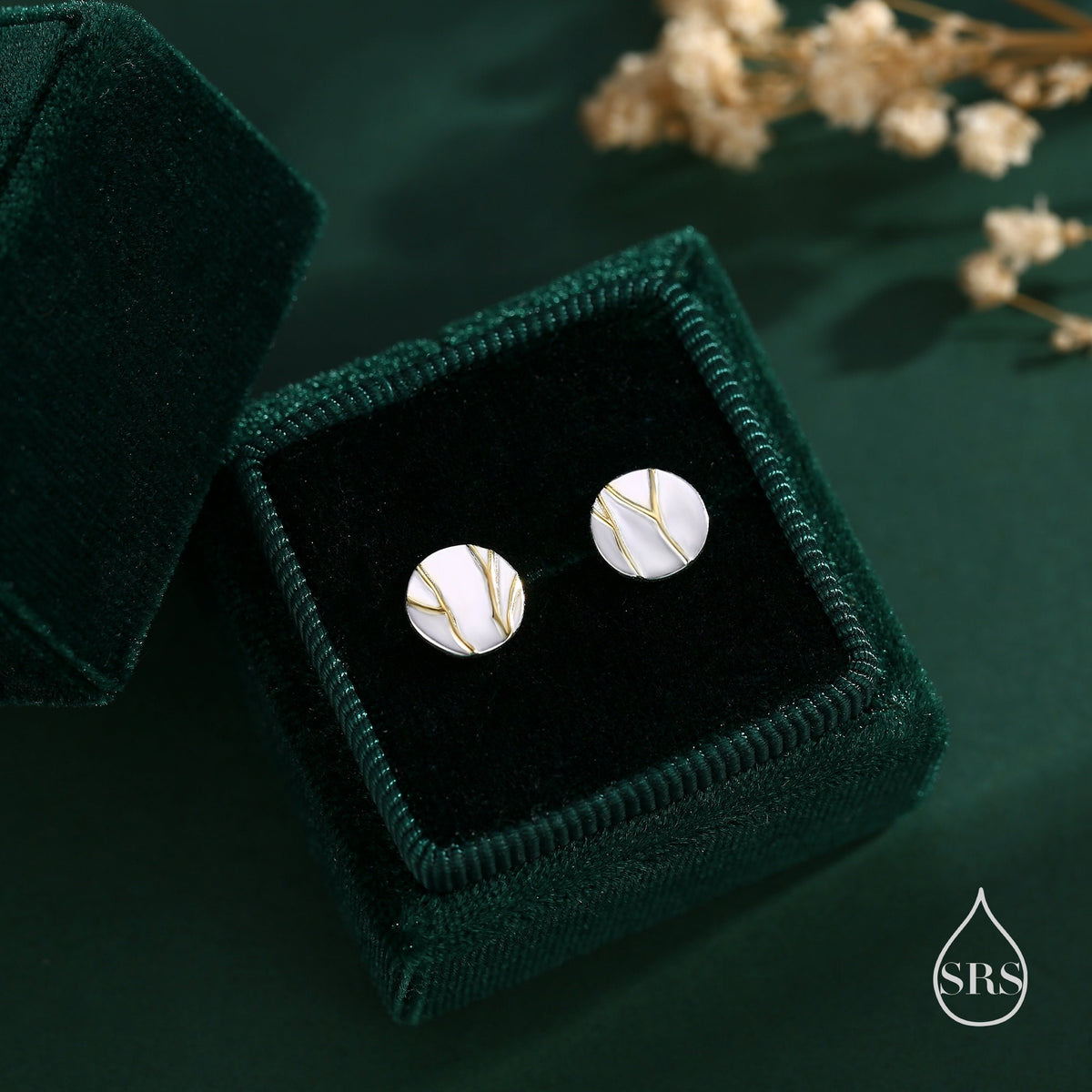 Japanese Kintsugi Inspired Disk Stud Earrings in Sterling Silver, Kintsugi - Art of Embracing of the Flawed or Imperfect