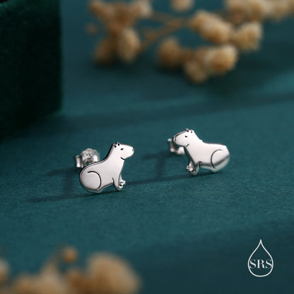 Chilling Capybara Stud Earrings in Sterling Silver - Silver, Gold or Rose Gold - Cute Animal Earrings  - Pantanal Animal - Fun, Whimsical