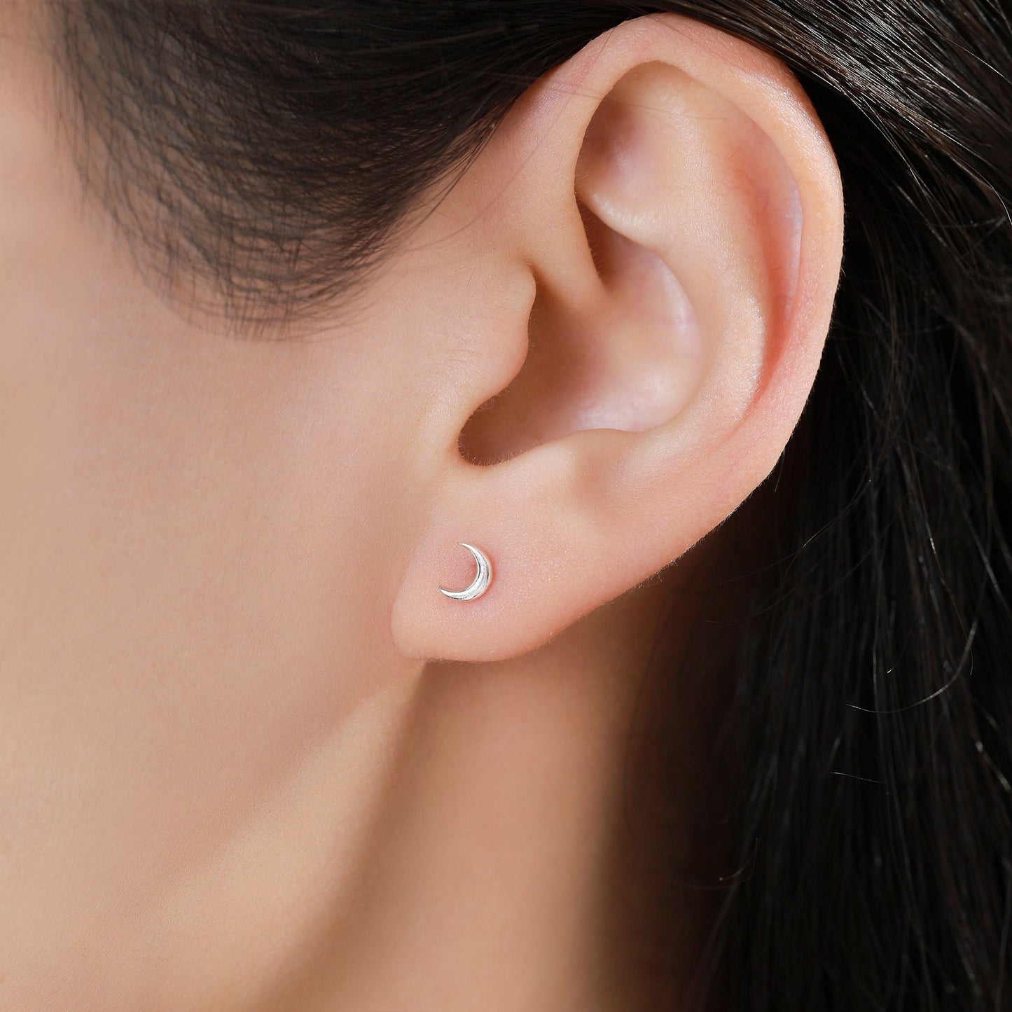 Tiny Moon Earrings in Sterling Silver, Silver or Gold or Rose Gold, Available as Stud / Flat Back / Screw Back Earrings, Celestial Earrings,