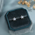 Opal Blue CZ Flower 18G Screw Back Earrings in Sterling Silver
