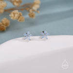 Opal Blue CZ Flower 16G Internally Threaded Flat Back Earrings in Sterling Silver