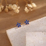 Blue CZ Flower Internally Threaded Flat Back Earrings in Sterling Silver