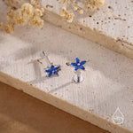 Blue CZ Flower Internally Threaded Flat Back Earrings in Sterling Silver