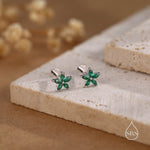 Emerald Green CZ Flower Internally Threaded Flat Back Earrings in Sterling Silver