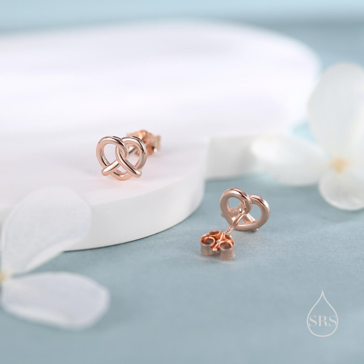 Extra Tiny Pretzel Heart Knot Earrings in Sterling Silver, Silver, Gold or Rose Gold, Knot Earrings, Heart Earrings, Pretzel Earrings