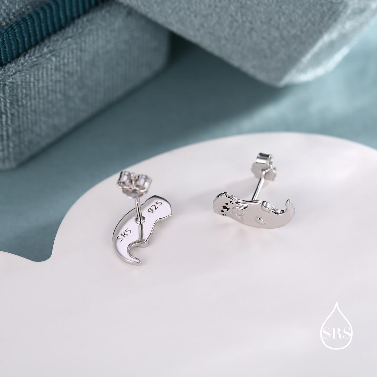 Otter Hugging Shell Stud Earrings in Sterling Silver - Silver, Gold or Rose Gold Finish - Cute Animal Earrings - Fun, Whimsical Earrings