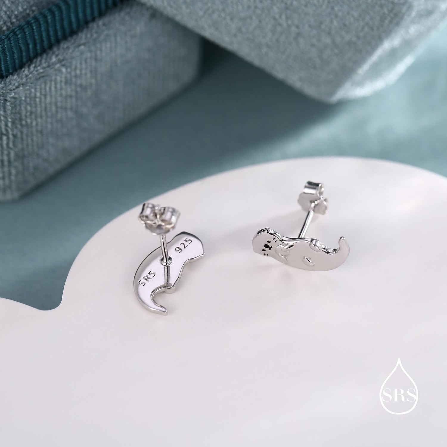 Otter Hugging Shell Stud Earrings in Sterling Silver - Silver, Gold or Rose Gold Finish - Cute Animal Earrings - Fun, Whimsical Earrings