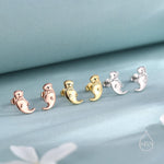 Otter Hugging Shell Stud Earrings in Sterling Silver - Silver, Gold or Rose Gold Finish - Cute Animal Earrings - Fun, Whimsical Earrings