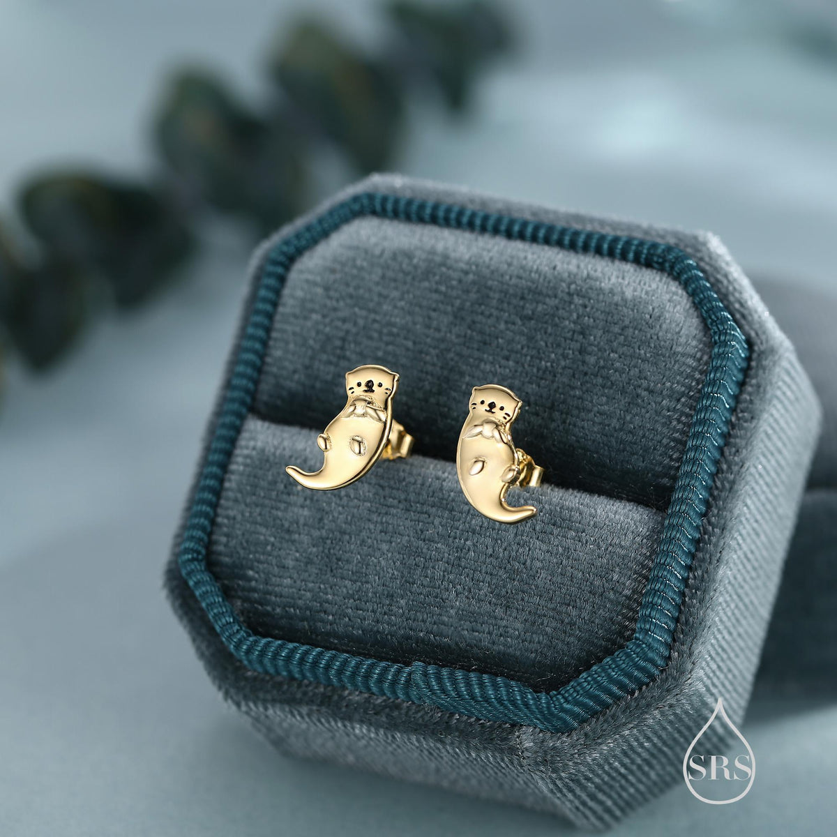 Otter Hugging Shell Stud Earrings in Sterling Silver - Silver, Gold or Rose Gold Finish - Cute Animal Earrings - Fun, Whimsical Earrings