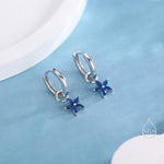 Sapphire Blue Flower CZ Huggie Hoop in Sterling Silver, Silver or Gold, Minimalist Simple Hoop Earrings, Detachable and Interchangeable