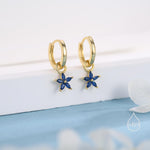 Sapphire Blue Flower CZ Huggie Hoop in Sterling Silver, Silver or Gold, Minimalist Simple Hoop Earrings, Detachable and Interchangeable