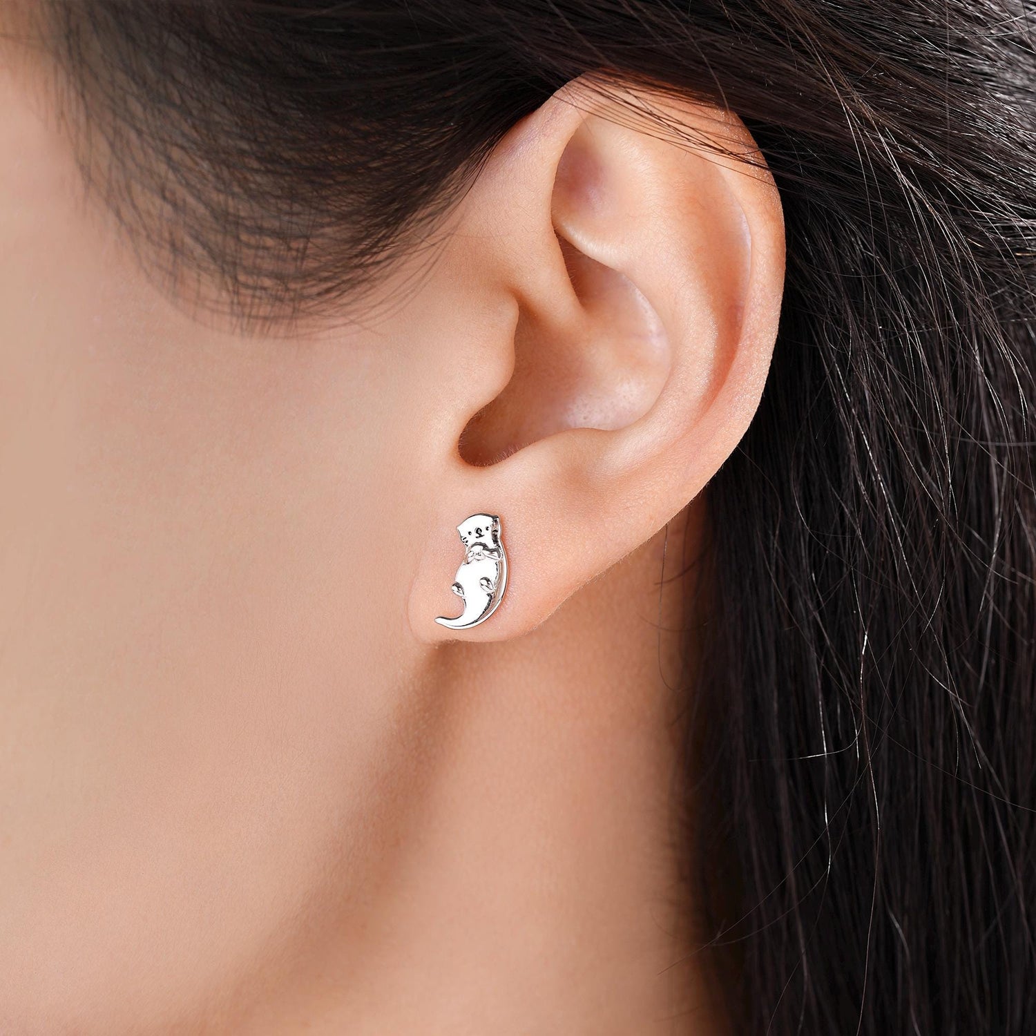 Sterling Silver Sea Otter 18G Screw Back Earrings