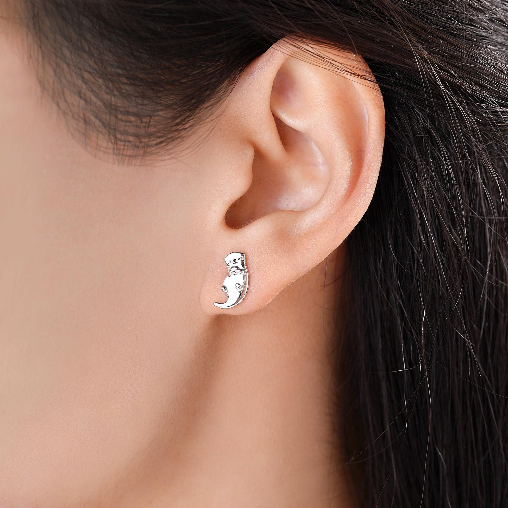 Sterling Silver Sea Otter 18G Screw Back Earrings