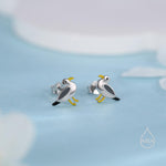 Tiny Sterling Silver Seagull Bird Stud Earrings, Enamel Coated Seagull Bird Earrings, Nature Inspired Animal Earrings, Seagull Stud