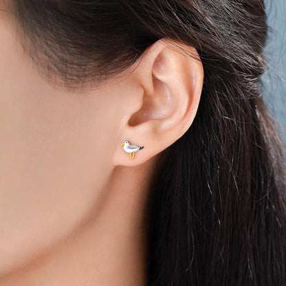 Sterling Silver Mismatched Pizza Slice and Seagull Stud Earrings – Fun Food & Bird Jewellery