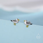Tiny Sterling Silver Seagull Bird Stud Earrings, Enamel Coated Seagull Bird Earrings, Nature Inspired Animal Earrings, Seagull Stud
