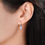 Sterling Silver Aquamarine Blue Pear Cut CZ Hoop Earrings, Droplet Dangle Hoop Earrings, Interchangeable Charm, March Birthstone