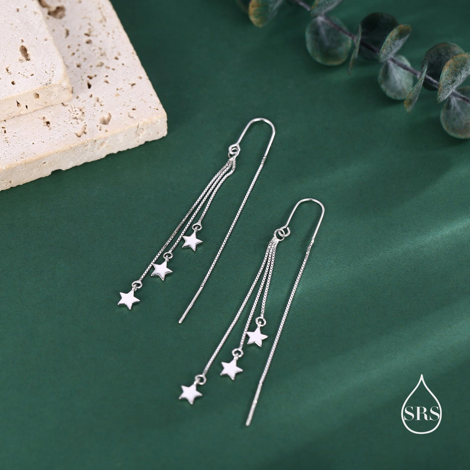 Delicate Star Cascade Dangle Drop Hook Earrings in Sterling Silver, Triple Star Drop Dangle Earrings in Silver or Gold or Rose Gold