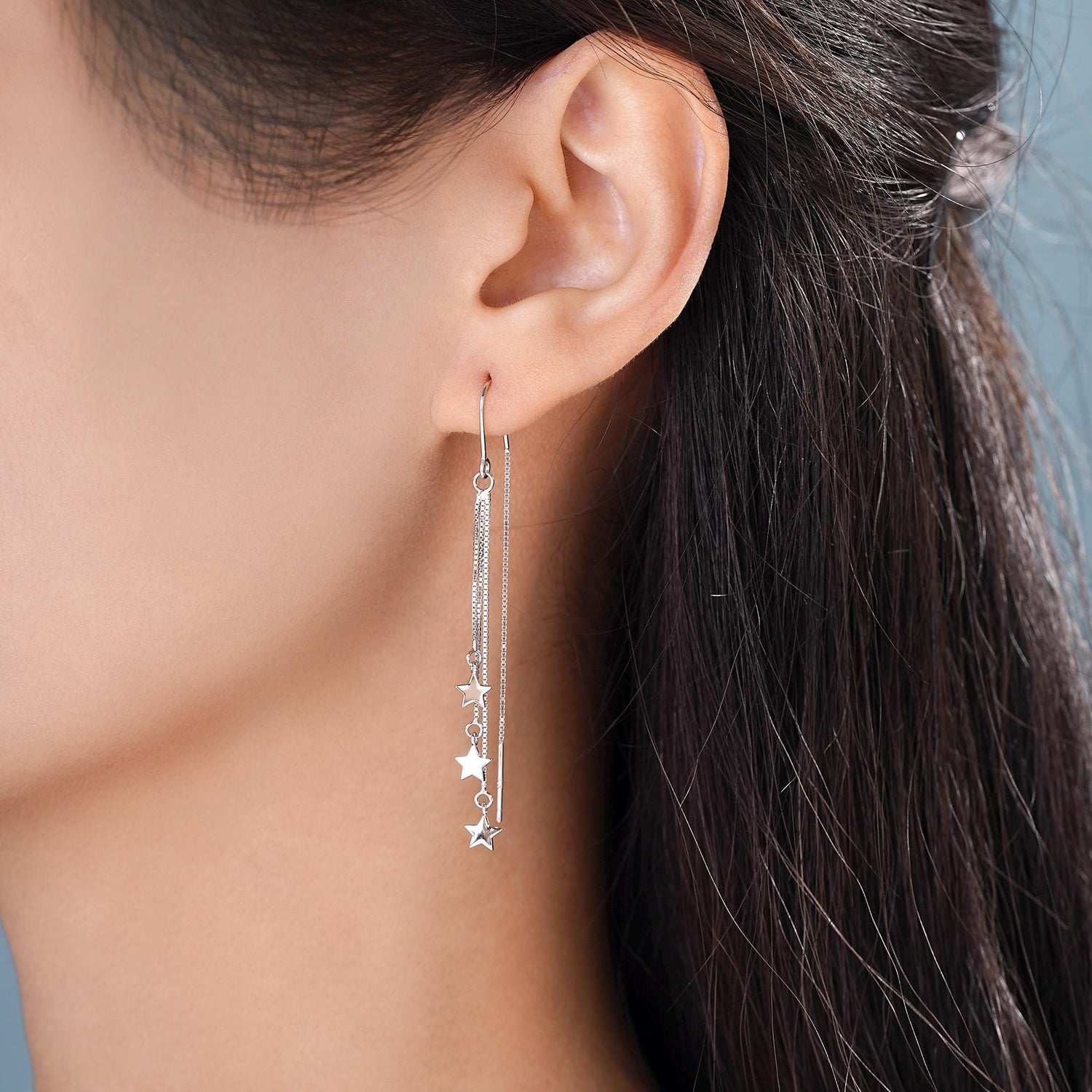 Triple Star Cascade Threader Earrings