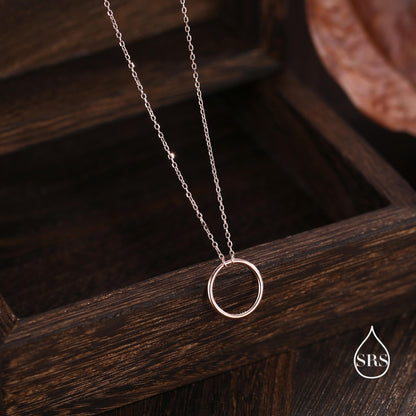 Minimal Skinny Circle Pendant Necklace in Sterling Silver, Silver or Gold or Rose Gold, Delicate  Circle Geometric Necklace