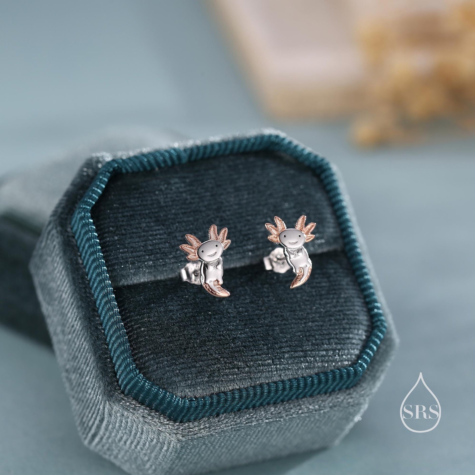 Tiny Cute Axolotl Stud Earrings in Sterling Silver - Silver Sea Creature Stud Earrings - Tiny Earrings - Pet Lover - Cute, Fun, Whimsical