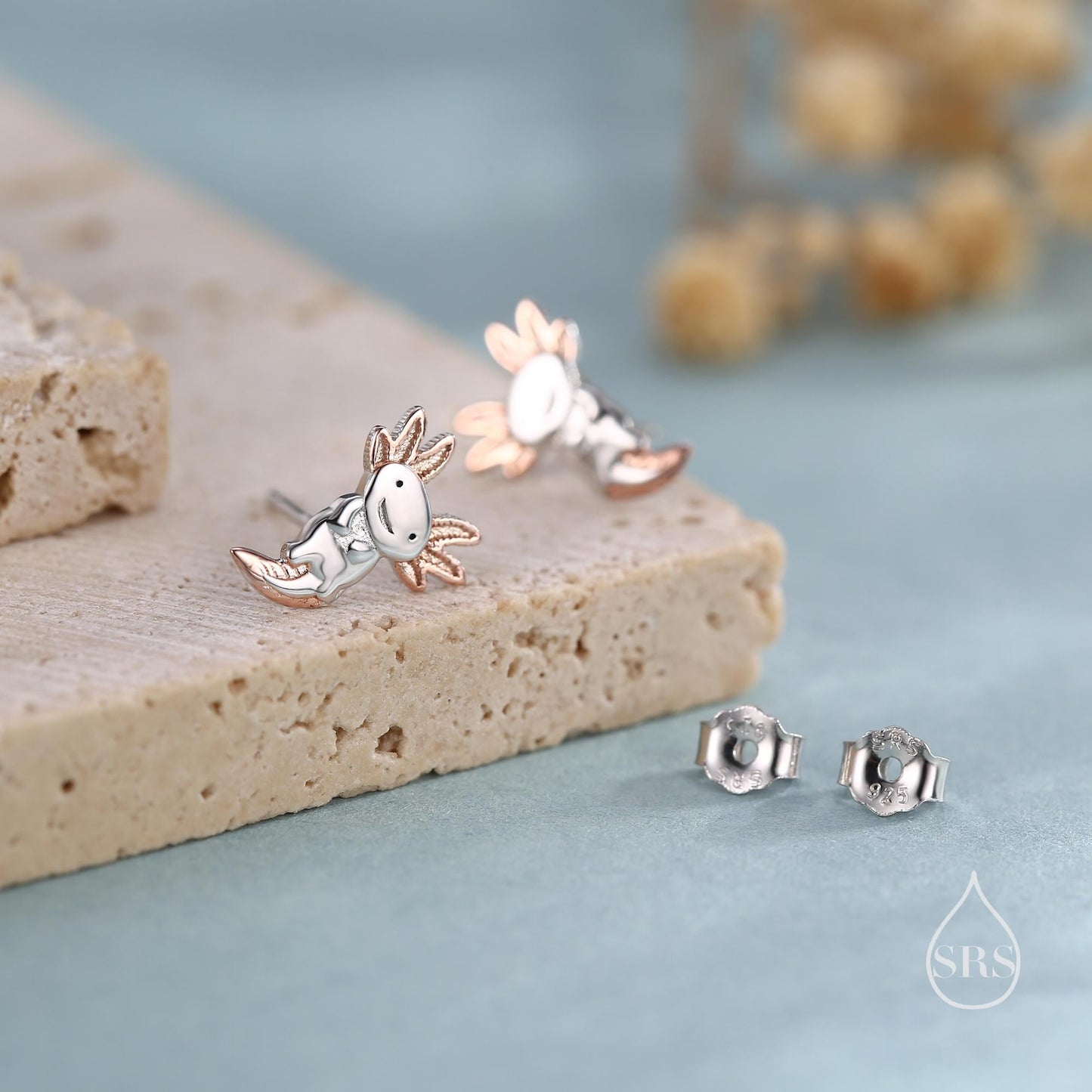 Tiny Cute Axolotl Stud Earrings in Sterling Silver - Silver Sea Creature Stud Earrings - Tiny Earrings - Pet Lover - Cute, Fun, Whimsical