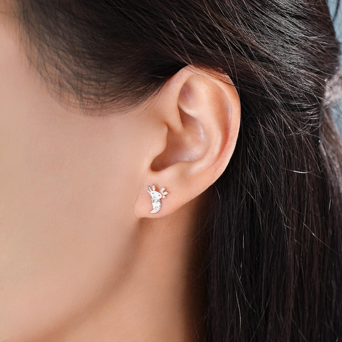 Mismatched Cute Axolotl Stud Earrings in Sterling Silver - Asymmetric Sea Creature Stud Earrings - Tiny Earrings - Pet Lover