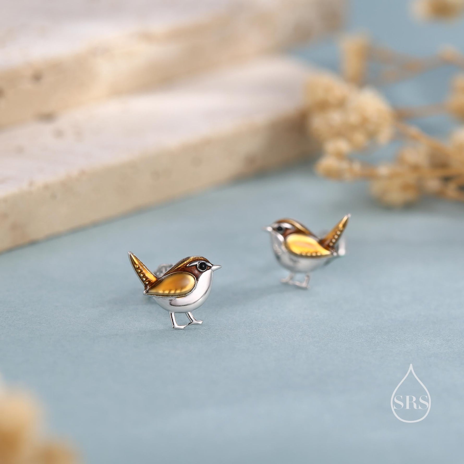 Sterling Silver Tiny Wren Bird Stud Earrings Earrings, Silver Wren Earrings, Cute Sparrow Earrings