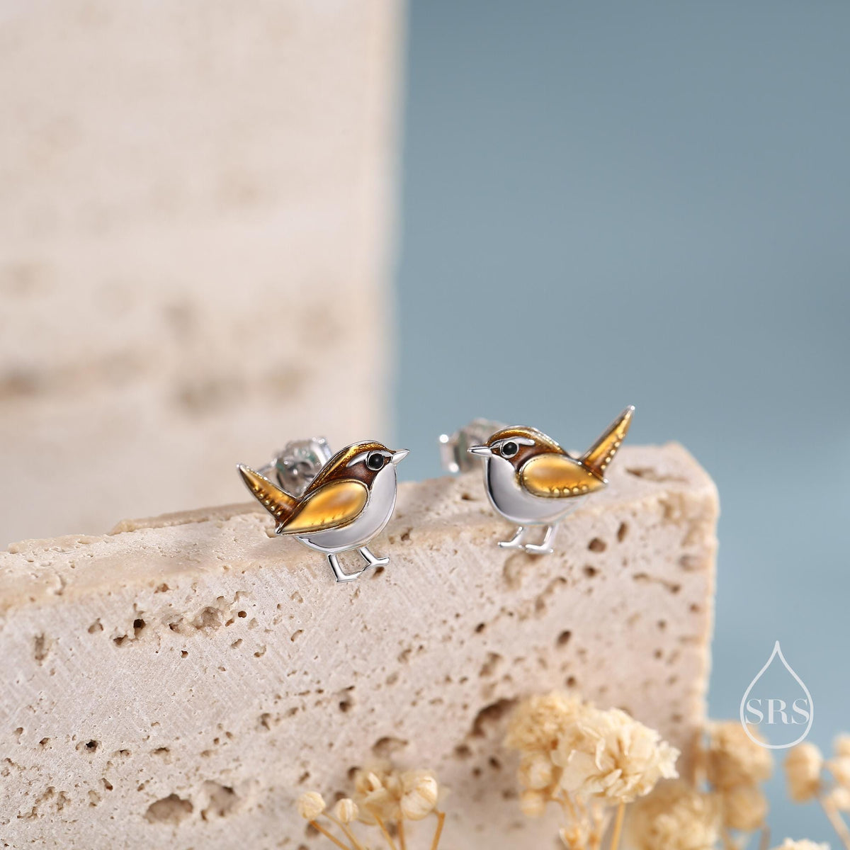 Sterling Silver Tiny Wren Bird Stud Earrings Earrings, Silver Wren Earrings, Cute Sparrow Earrings