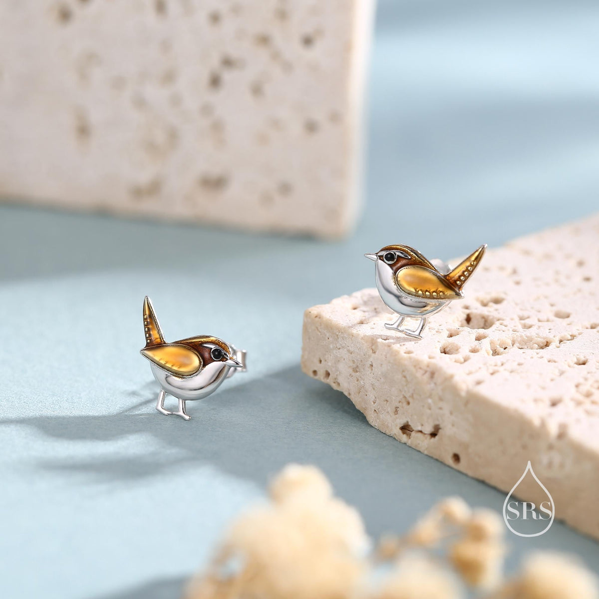 Sterling Silver Tiny Wren Bird Stud Earrings Earrings, Silver Wren Earrings, Cute Sparrow Earrings