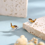 Sterling Silver Tiny Wren Bird Stud Earrings Earrings, Silver Wren Earrings, Cute Sparrow Earrings