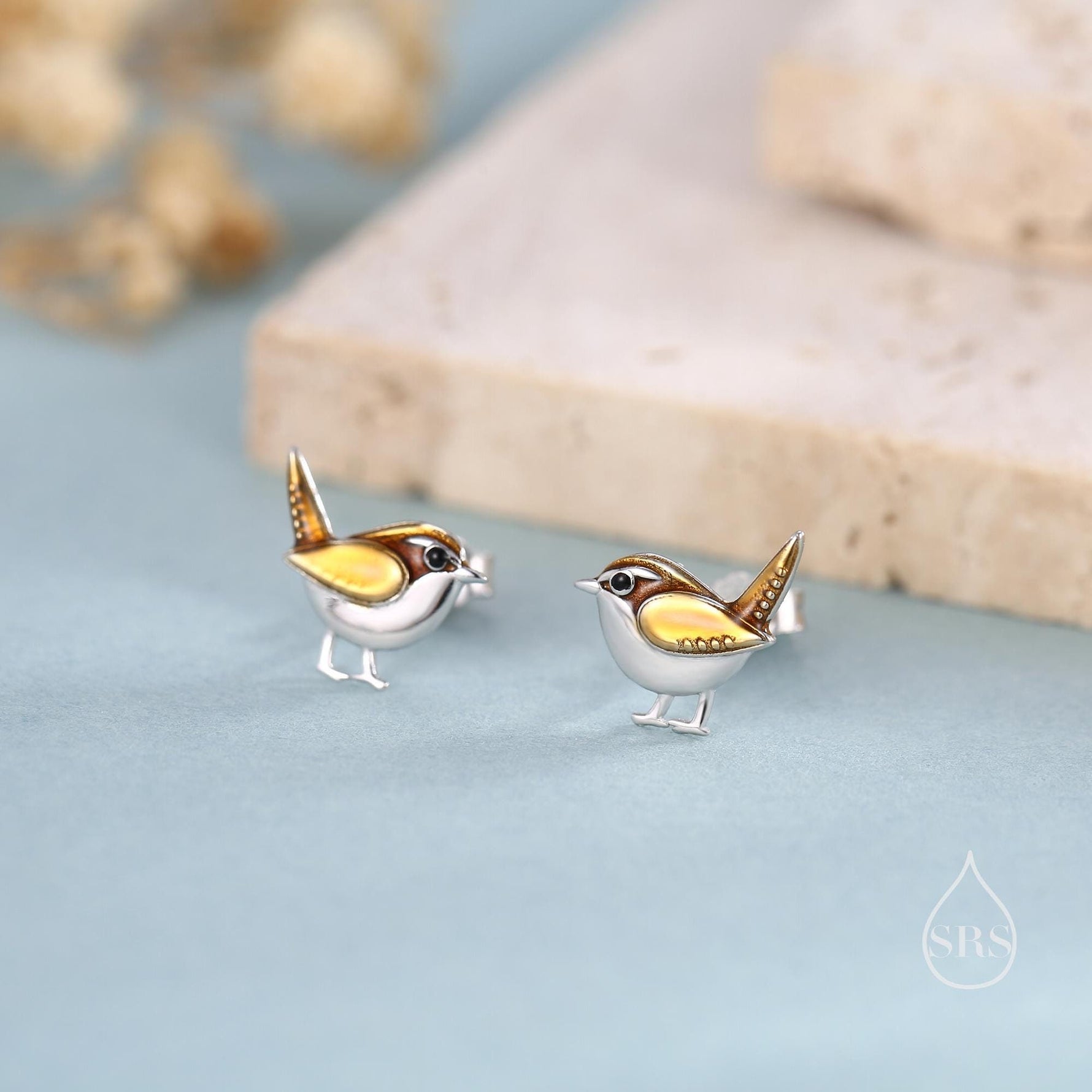 Sterling Silver Tiny Wren Bird Stud Earrings Earrings, Silver Wren Earrings, Cute Sparrow Earrings