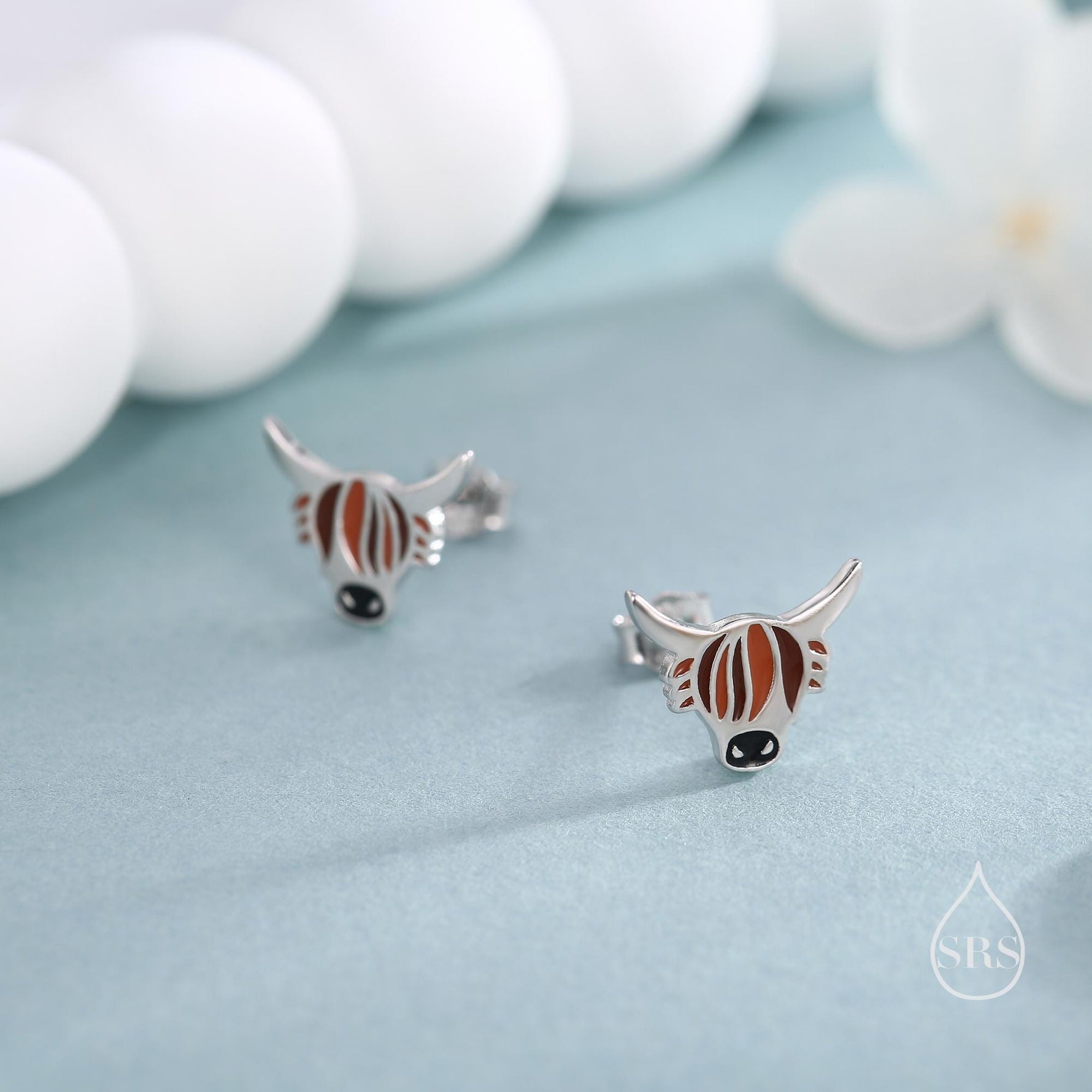 Enamel Highland Cow Stud Earrings in Sterling Silver, Highland Bull Earrings, Cow Earrings, Scottish Design