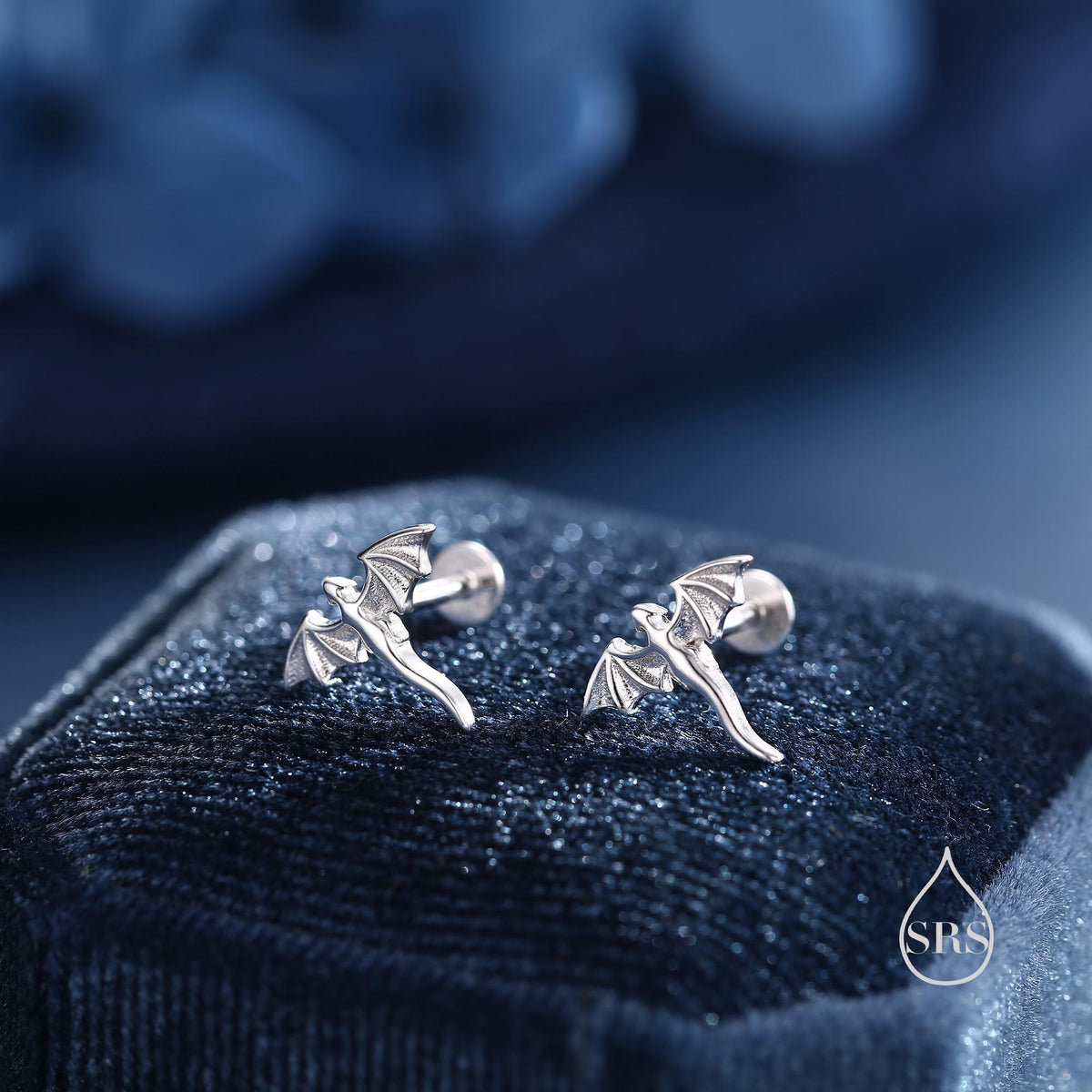 Extra Tiny Dragon 16G Internally Threaded Flat Back Earrings in Sterling Silver